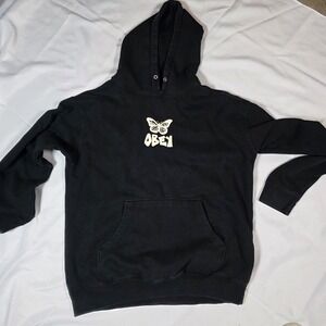 Obey Sweatshirt Mens Large Black Print Butterfly Hoodie